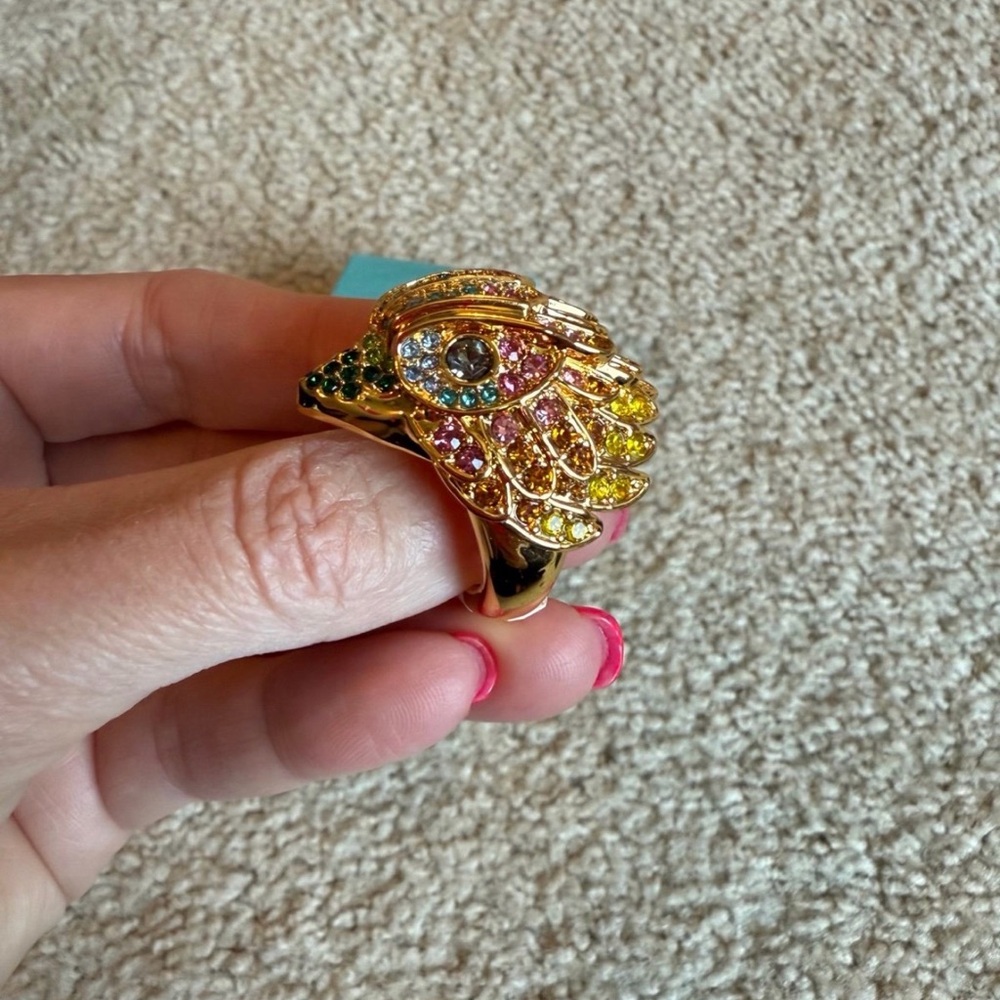 Kurt Geiger Eagle Crystal multi color rhinestone gold pink blue Ring green 8 - Picture 5 of 5